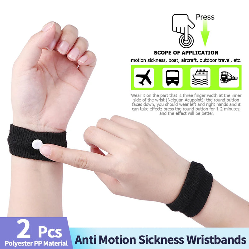 2 Pcs Anti Motion Sickness Wristbands Travel Morning Sickness Wrist Bands for Boat Aircraft Outdoor Travel