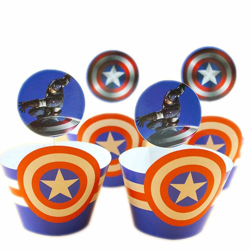 Cartoon Captain America Theme Disposable Tableware Set Birthday Party Dress up Balloon Decoration Baby Shower Background Cloak