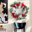 Artificial Red White Flowers Wreath 15.7in Door Hanging Holiday Simulation Flowers Withered Branches Wreaths Hotel