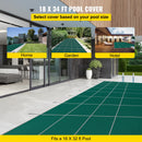 SucceBuy Poolabdeckung passend für 4,88 x 9,75 m große rechteckige Einbaupools Sicherheits-Poolabdeckung mit Drainagelöchern Netz- und feste Poolabdeckung