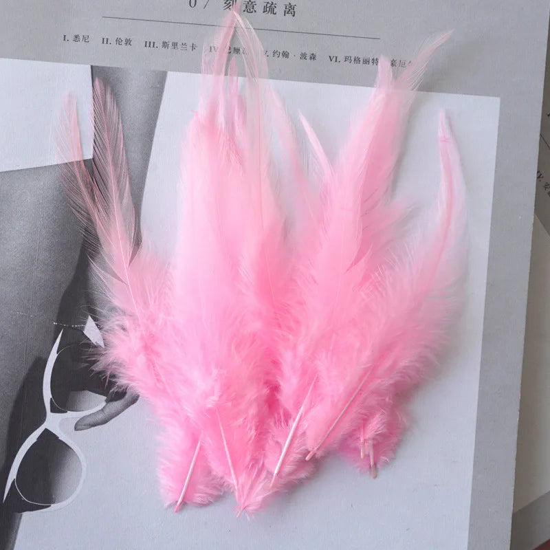 Pink Rooster Feather Natural Chicken Feathers Decor Fly Tying Accessories Crafts for Needlework and Handicraft Dersses Musilm