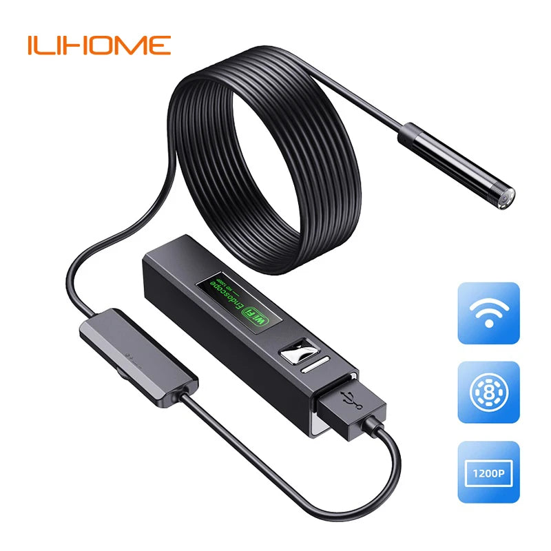 WiFi Endoscope 8mm Lens Mini Camera HD2.0MP Wireless Drain Pipe Engine Inspection USB Borescope Waterproof 8LEDs for Phones PC