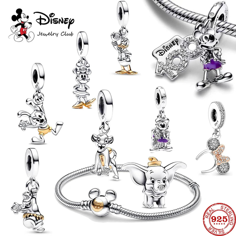 2023 New 925 Sterling Silver Disney Lion King Donald Duck Mickey Minnie Dumbo Original Charms Fit Pendant Bracelet DIY Jewelry