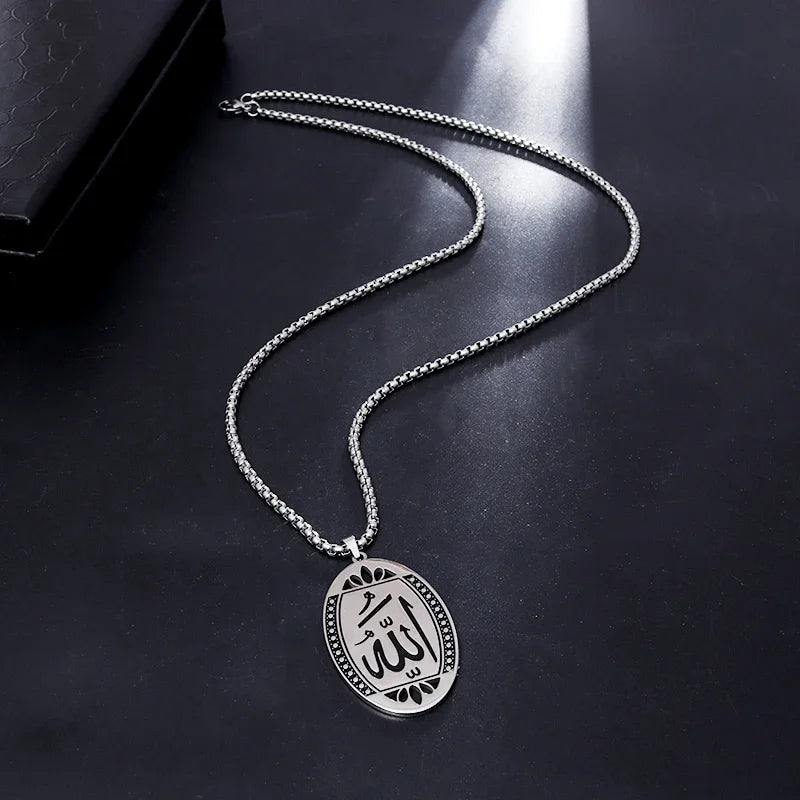 Classic Lucky Arabian God Allah Pendant Stainless Steel Necklace Ladies Islamic Muslim Charm Amulet Jewelry Gift Wholesale