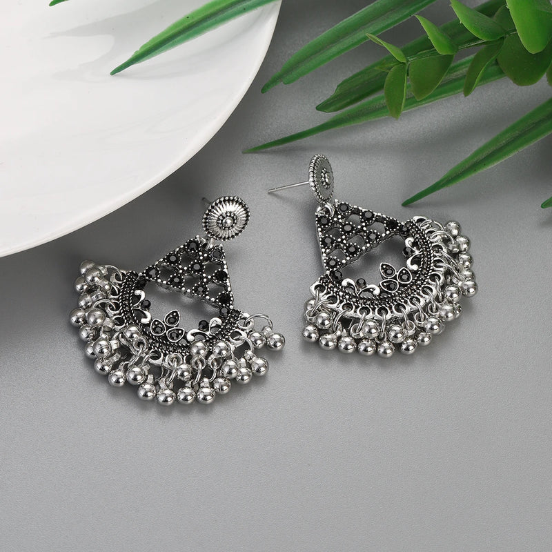 Antique Silver Color Geometric Earrings Women 2024 Ethnic Multicolor Crystal Beads Tassel Pendientes Wedding Jewelry Gift