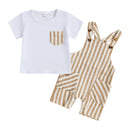 Toddler Boy s Summer Set Short Sleeve Crew Neck Tee with Striped Overall Shorts Cute Baby Boy Outfit for Warm Weather