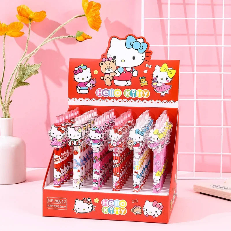 Sanrio 48pcs Press Gel Pen Cartoon Kuromi Cinnamoroll Hello Kitty Students Learn Stationery 0.5mm Black Exam Pens Exquisite Gift