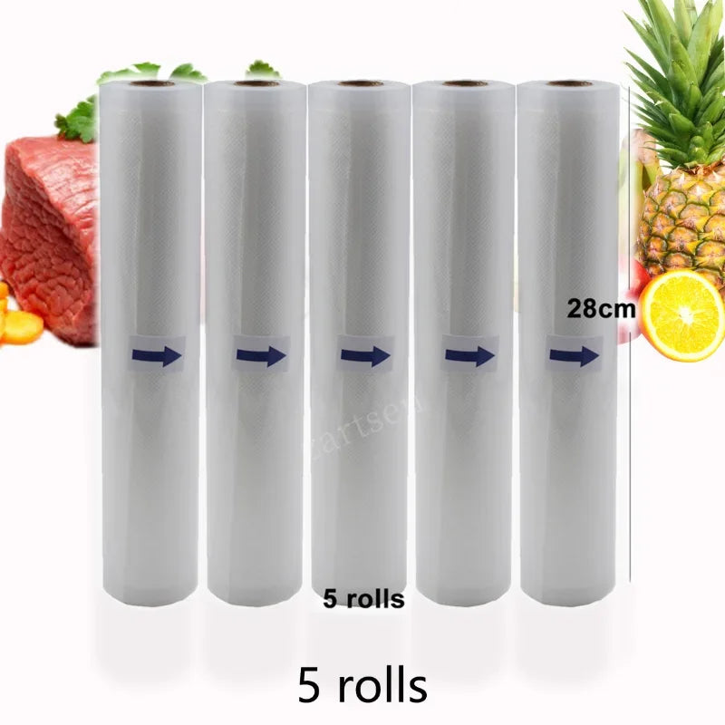 Food Saver Storage Sealer Bags Rolls Packing Film For Vacuum Sealing BPA-Free For Vacuum Sealer Packaging 5 Rolls 28cm*500cm