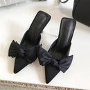 New Big Butterfly-knot Women High Heel Slippers Sandals Shallow Pointed Toe Mules Stripper High Heel Pumps Ladies Shoes