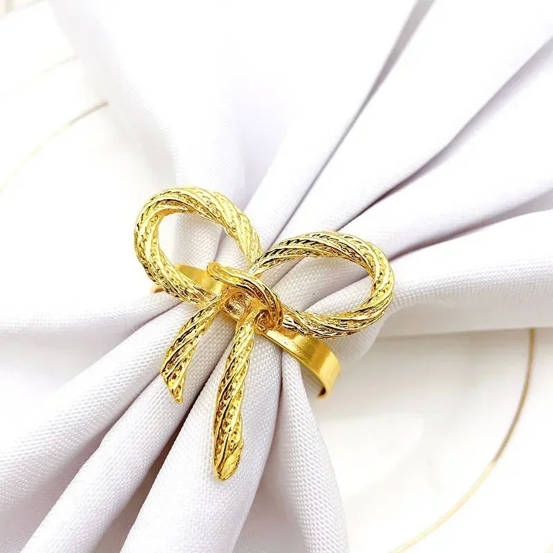 6Pcs Bowknot Napkin Rings Metal Gold Silver Napkin Holder for Christmas Thanksgiving Wedding Banquet Table Decorations