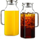 2 Pack 2 Liters/68 oz Square Glass Pitcher with Lid and Handle for Fridge, Iced Tea and Coffee Carafe Beverage Serveware, Heat Resistant Borosilicate Water Jug for Hot/Cold Drinks and Milk