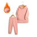 2026 New Arrivals Little Girls Clothing Tracksuit 2 Pieces Set Warm Fleece Plain Top Sweatshirt+Pants Loungewear Suit For Kids