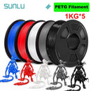 SUNLU 5KG 3D Filament PLA/PLA PLUS/PETG/ABS Filamnet 1.75mm 5Roll 1KG Neatly Wound 3D Printer Filament for 3D Printer