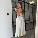 Dropshipping Pink Summer Dress 2024 New Arrivals Spaghetti Strap Elegant Midi Dress Fit and Flare Dress Sexy Women's Clothing