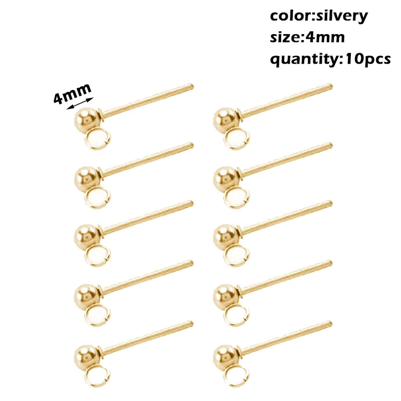 Stainless Steel Round Ball Post Earrings Stud Loops Earring Hooks Earplug  Fit Women DIY Earring Jewelry Making Christmas Craft