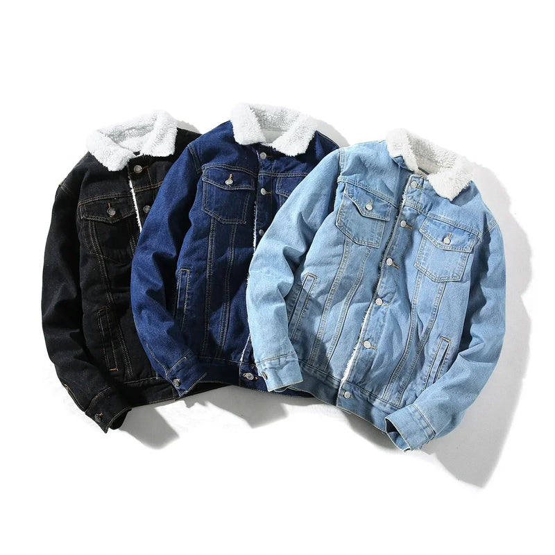 Men`s Winter Autumn Denim Jacket Fleeced Thicken Warm Jeans Jacket and Coat Trucker Jacket Male Plus Size M-6XL