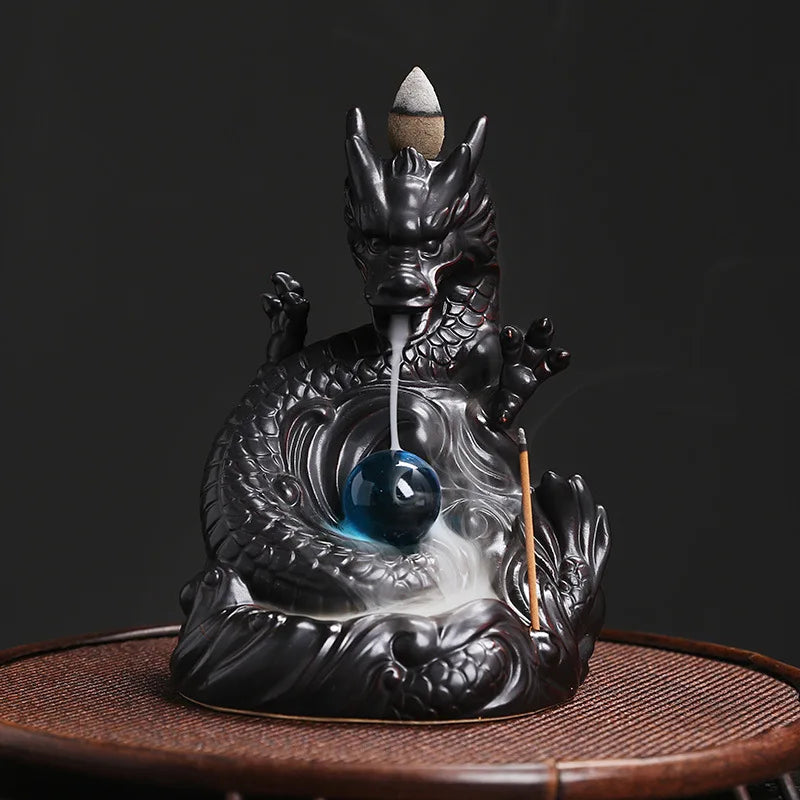 Dragon Ceramic Handicrafts Incense Stick Holder Home Ornaments Backflow Incense Burner(Without Incense)