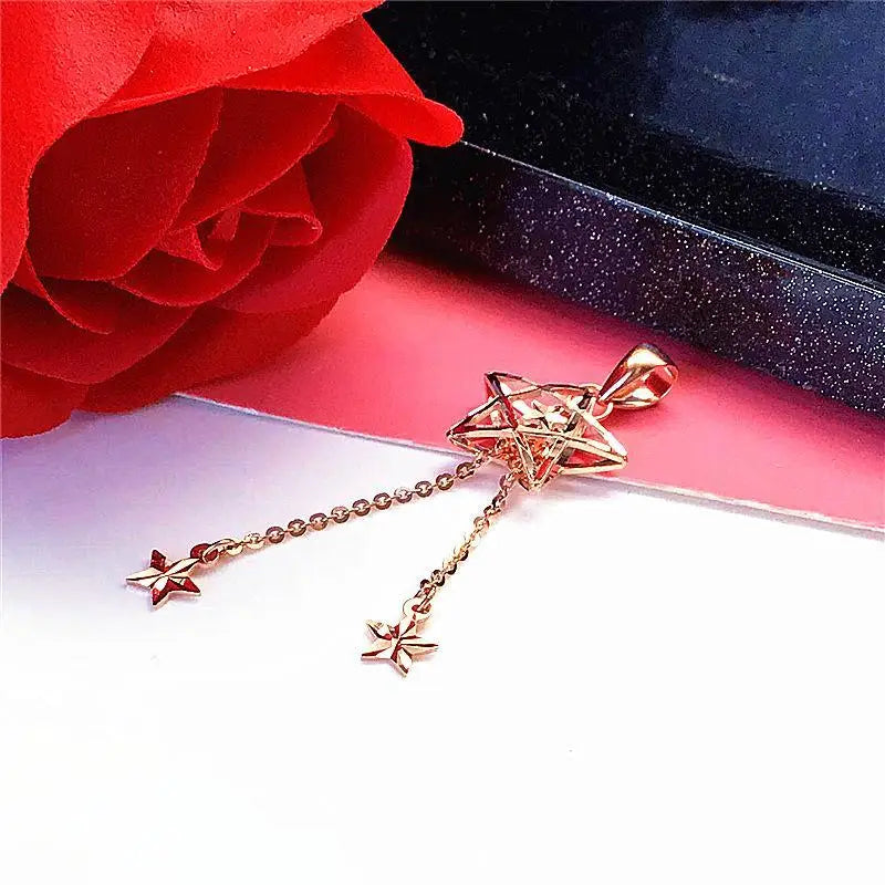 Pure Russian 585 Rose Gold Necklace XINGX Tassel Purple Gold Necklace Colored Gold Tassel Necklace for Women
