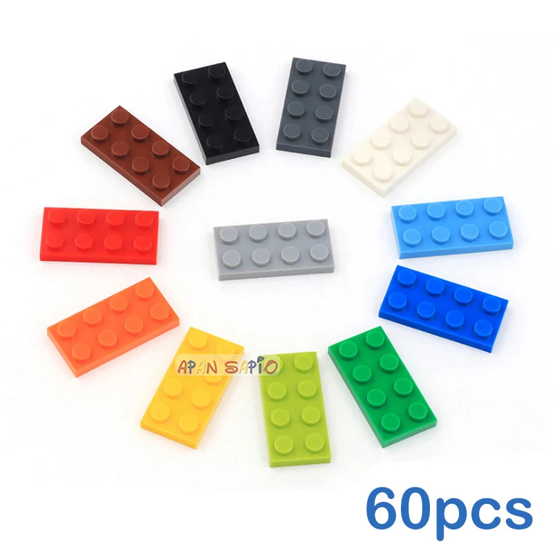 60pcs DIY Building Blocks Thin Figure Bricks 2x4 Dots Educational Creative Size Compatible With 3020 Plastic Toys for Children