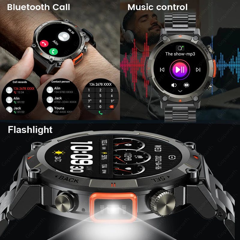 2024New Outdoor Smart Watch Men With Flashlight Sport Fitness Bracelet Blood Pressure IP67 Waterproof Smartwatch for Android IOS