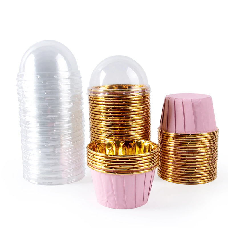 25/50pcs Foil Cupcake Liners with Dome Lids Mini Aluminum Foil Baking Cups Muffin Liners Tins for Wedding Birthday party decor