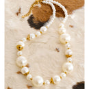 Yhpup New Arrivals Simulated Pearls Resin Acrylic Round Beads Chain Handmade Necklace Stainless Steel Trendy Jewelry Waterproof