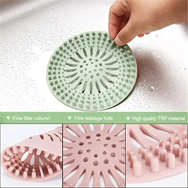 2Pcs Round Silicone Drain Hair Catcher, Kitchen Sink Strainer Bathroom Shower Bath Stopper Drain Cover Hair Trap for Kitchen