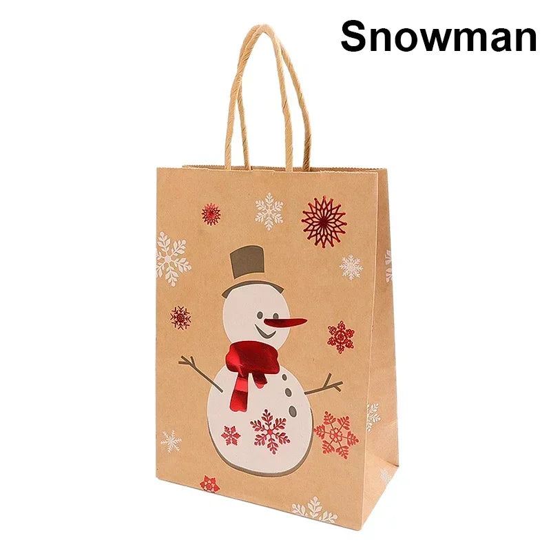 Christmas Kraft Paper Gift Bag Cartoon Santa Claus Snowman Candy Bags Packaging Pouches Party Home Decoration Supplies Wholesale