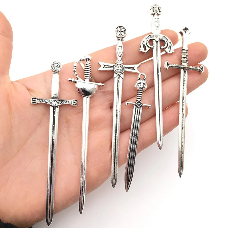 6Pcs Antique Swords Knife Bookmark Set Retro Charms Metal Book Marks Reading Book Clips Markers Craft Supplies DIY Jewelry