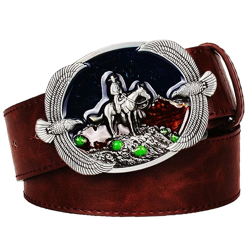 Wild West Cowboy Men Leather Belt Lonely Knight Cowgirl Dress Up Decorative Waistband