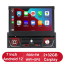 1 din Car Radio Android Carplay Auto Universal 7" IPS Retractable Screen gps Navigation 1Din Android 12 Multimedia Video Player