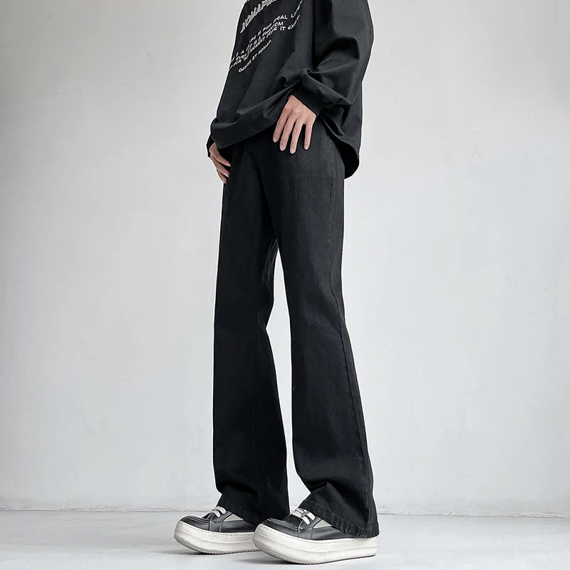 Autumn Vintage Straight Wide Legs BLACK Jeans Men's Streetwear Harajuku Washed Baggy Casual Flare Denim Trousers Y2K Male Pants