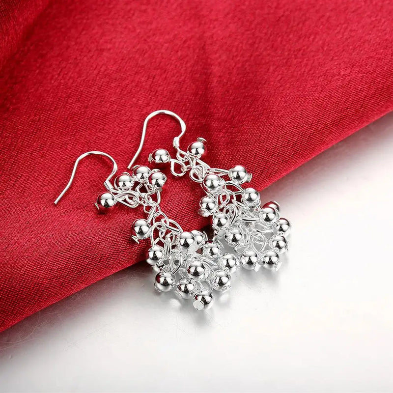 Hot 925 Sterling Silver Creative grape beads drop earrings for Woman Fashion party fine Gifts elegant noble Jewelry