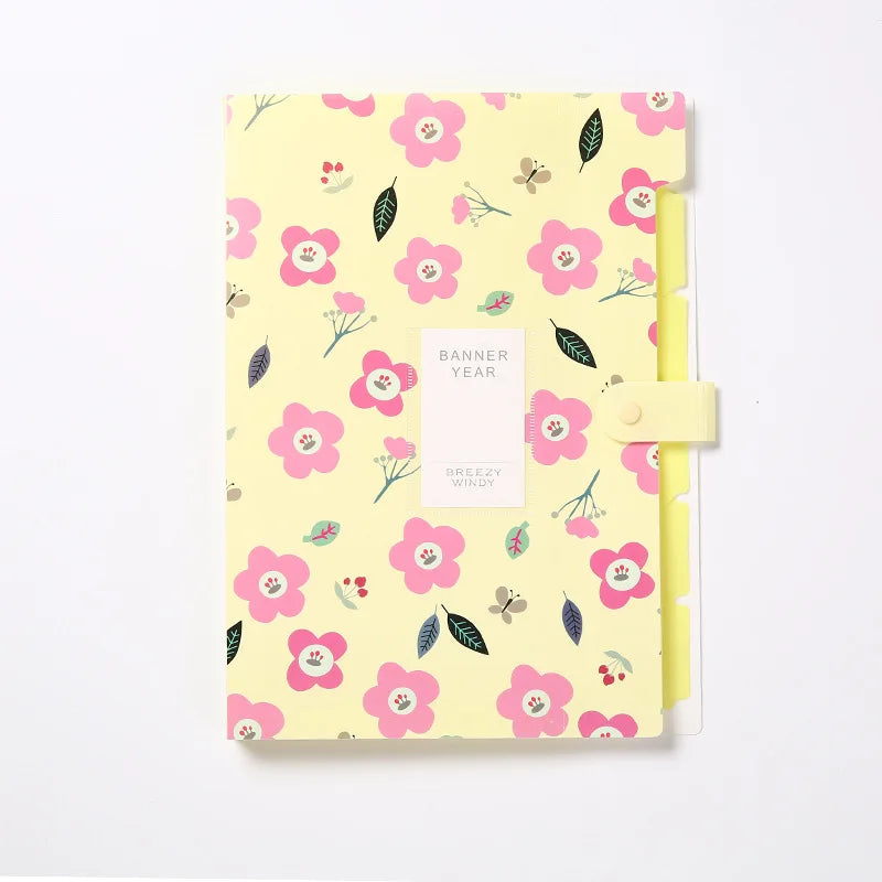 Kawai Floral File Folder 6 Layers Document Bag Cute File Organizer Bill Folder Storage Pouch Korean Stationery Office Supplies