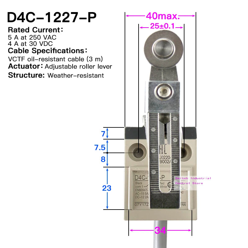 High strength waterproof travel limit switch D4C-1202 1201 1203 1220 1224 1231 1232 1233 1250 1260 1620 3324 Enclosed switch1227