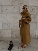 Lady Oversized Long Trench Women Coat Stand Collar Single Breasted Loose Wide Sleeve Casual Coats New Autumn Winter Chic Jackets
