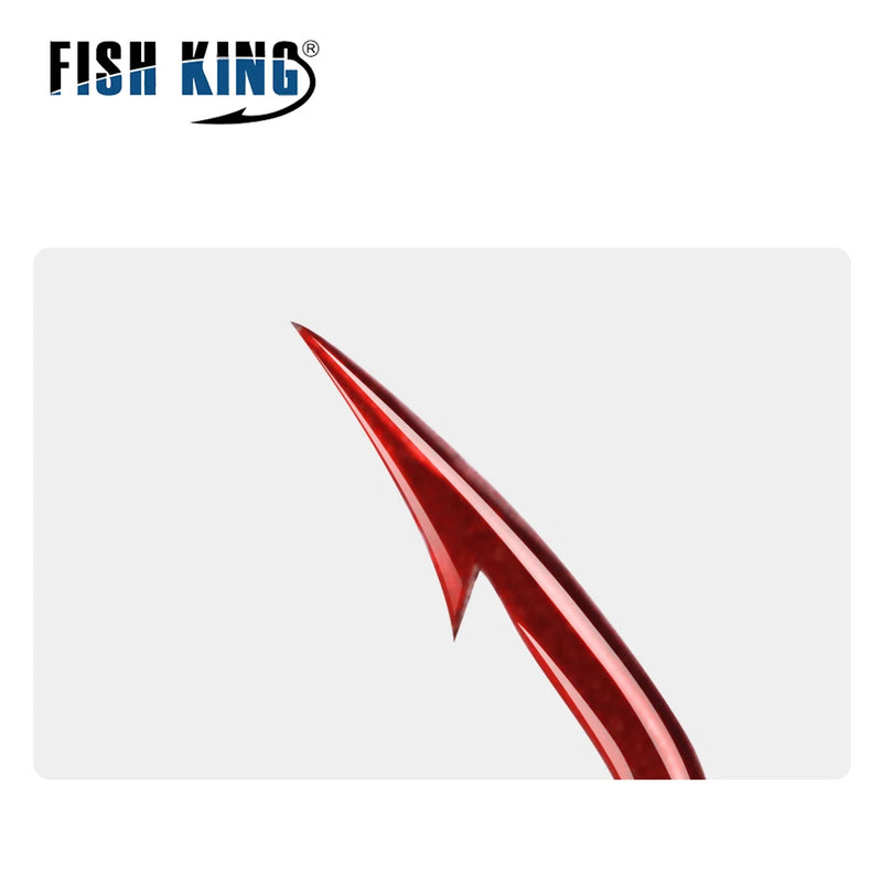 FISH KING 50pcs-100pcs Fishing Hook 6#-10# Barbed High Carbon Steel Red With eyes Bent Baitholder Ringed Carp Hook Tackle