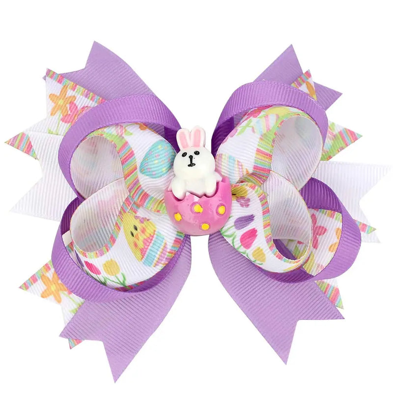 ncmama 4.5" Easter Day Hair Clips for Girls Kids Handmade Swallowtail Stack Rabbit Hair Bows Hairpins Fashion Hair Accessories