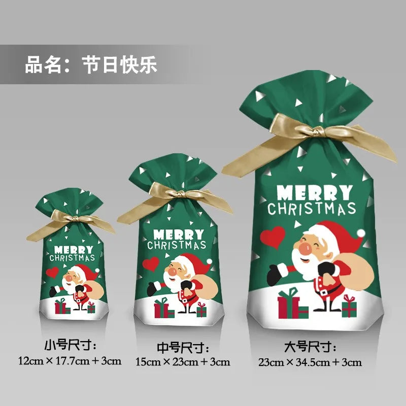 Hot Sale 10Pcs/Lot 15x23cm Christmas Plastic Gift Bag Party Favor Boutique Cosmetics Candy Gifts Packaging Bags With Drawstrings