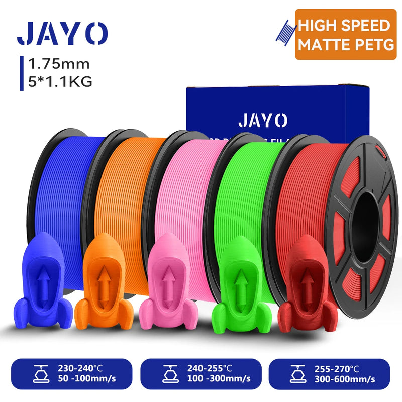 JAYO PETG 3D Filament 1.75MM High Speed PETG 3D Printer Filament 4Rolls High Flow Speedy Matte Effect 3D Printing Mateials