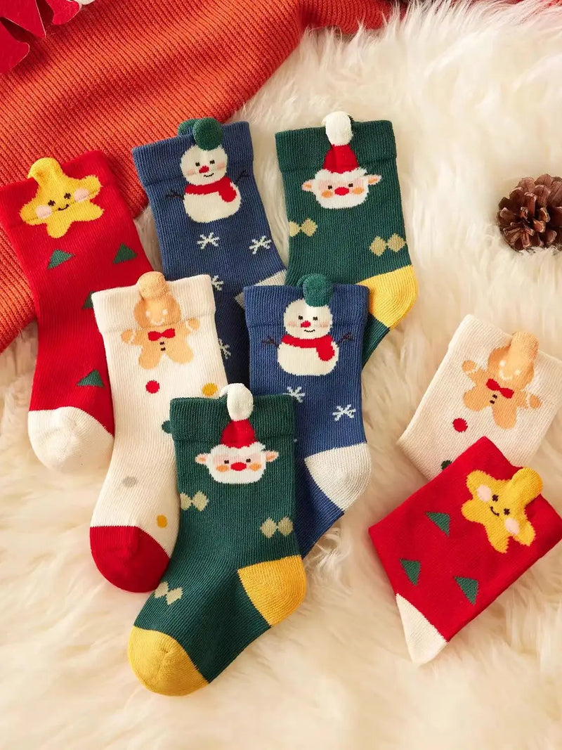 4Pairs 1-8YearsJunior In tube Sock Cartoon Reindeer Christmas Gifts Joyful Red Soft and Comfortable High Elasticity Sock Breatha