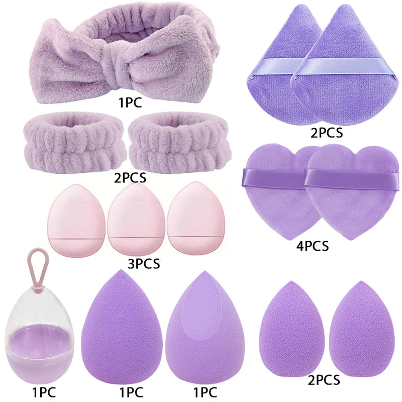 17Pcs Makeup Sponge Blender Set Beauty Egg Foundation Cosmetic Sponges Powder Puff With Wash Face Headbands Women Make Up Tools