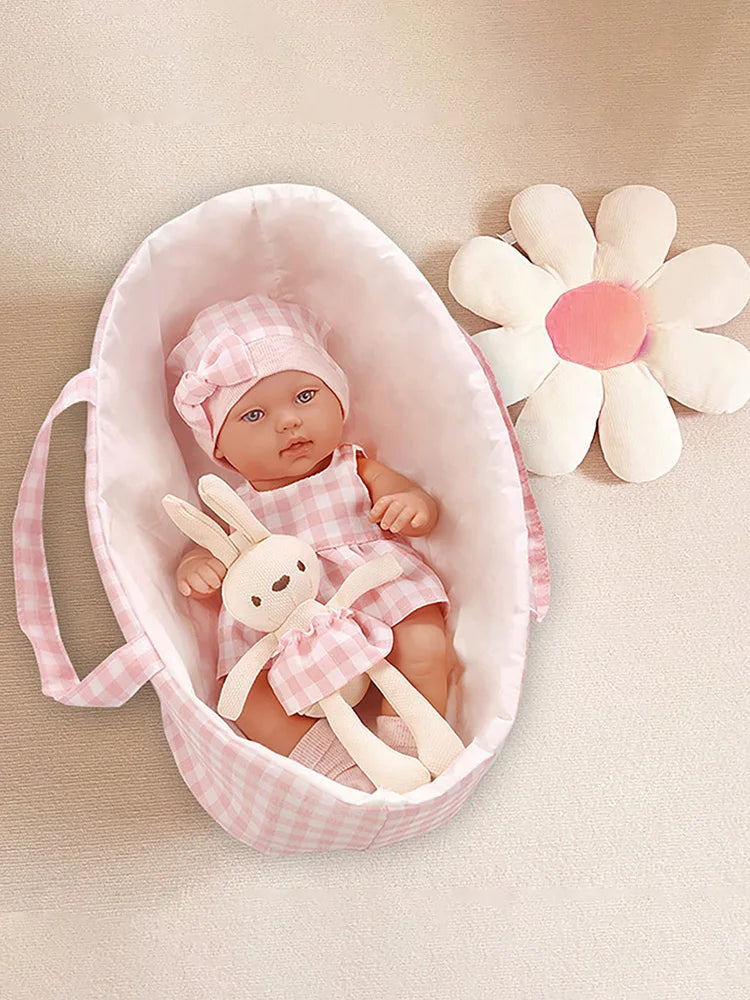 Baby Doll 14Inch/35CM Clothes Cute Rabbit with Sleeping basket Bebe Reborn Doll kids Soothing Newborn Doll For Girls favor Gift