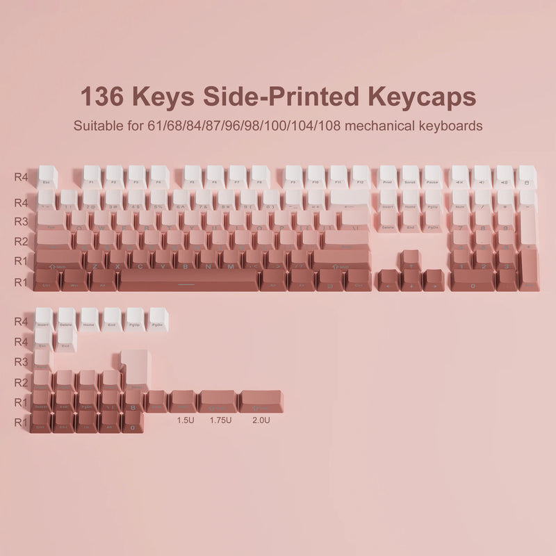 Gradient Purple Double Shot PBT Keycaps Cherry/OEM Profile 136 Keys Side Printed Keycaps for Gateron Cherry MX Switches Keyboard