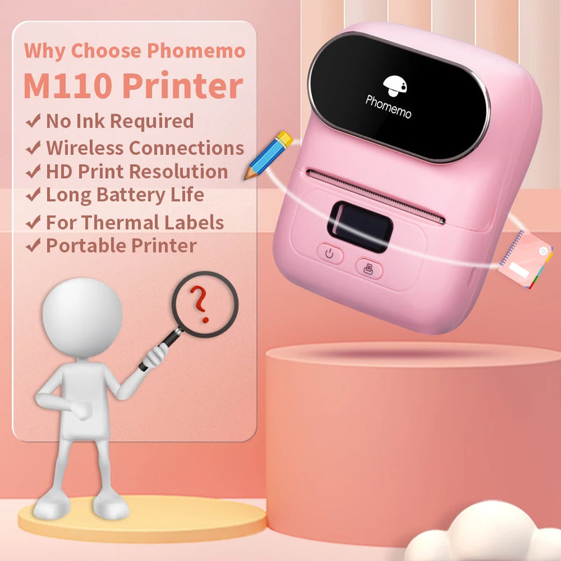 【Dropshipping Proce】Phomemo M110 Thermal Label Printer Wireless Portable Inkless BT Label Printer Use Self Adhesive Labels Paper