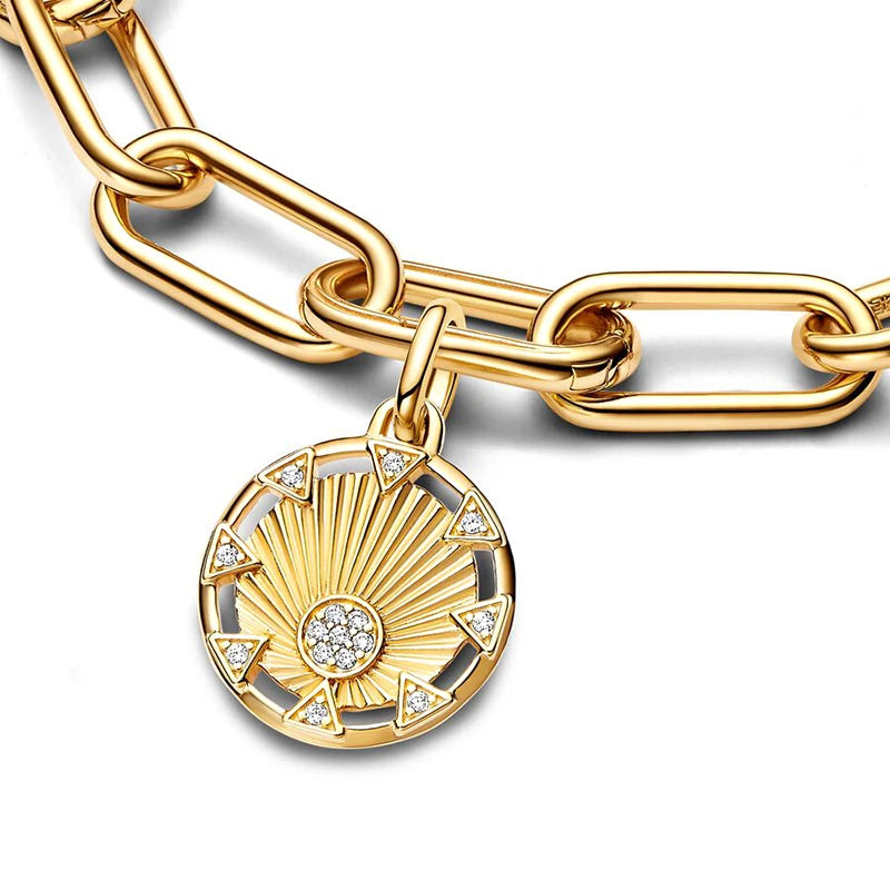 2023 New 14K Gold Plated 925 Silver Power of the Light Sun Medallion Charm Fit Original Pandora  Me Bracelet Women Jewelry DIY