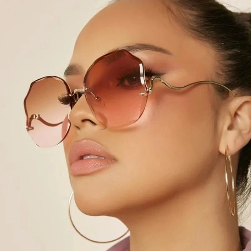 2022 Rimless Sunglasses Women Ocean Water Cut Eyewear Women Men Trimmed Lens Metal Curved Temples Sun Glasses Female UV400