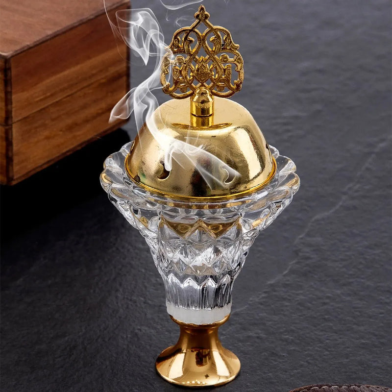 1Pc Artificial Crystal Incense Burner With Cover Aromatherapy Diffuser Metal Crafts Family Yoga Studio Home Decoration Ornaments