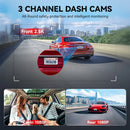REDTIGER A3 Dash Cam 3 Channel Dash Camera Dash Car Camera Bulit in 2.4GHz Wifi IR Night Vision 24H Parking Monitor APP Control