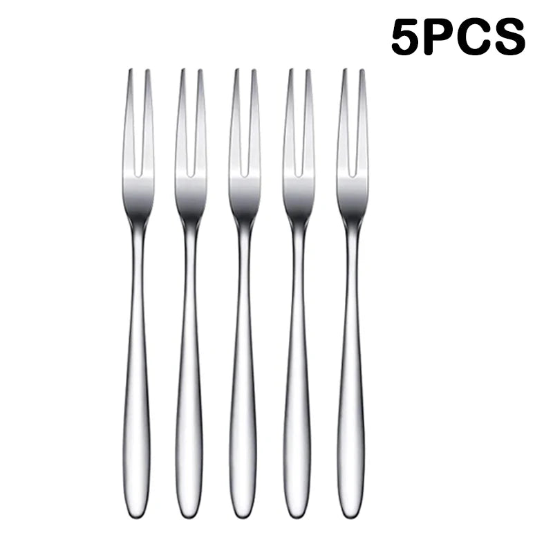 1/10Pcs Stainless Steel Fruit Fork Mini Cake Dessert Fork Candlelight Western Food Mini Fork Home Kitchen Cutlery Accessories